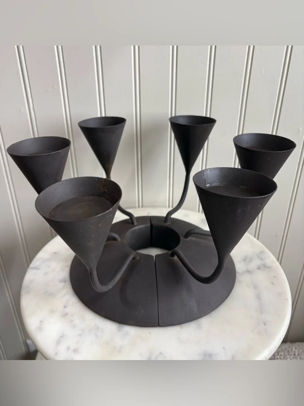 Pottery Barn Brutalist Raw Metal Candle Holder Centerpiece Brown Contemporary